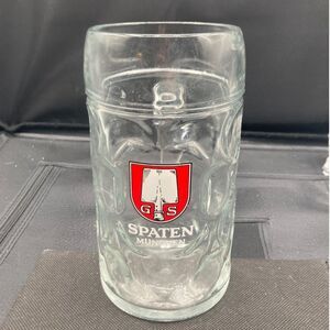 GS Spaten Munchen large 1L glass dimpled stein mug made 56 Austria